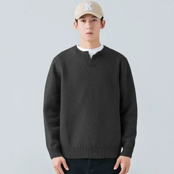 Männer Pullover Gestrickte Für Männer Casual Glatte Mann Kleidung V-ausschnitt Pullover Plain Schwarz Einfarbig Koreanische 2024 Herbst auftrag Modus In