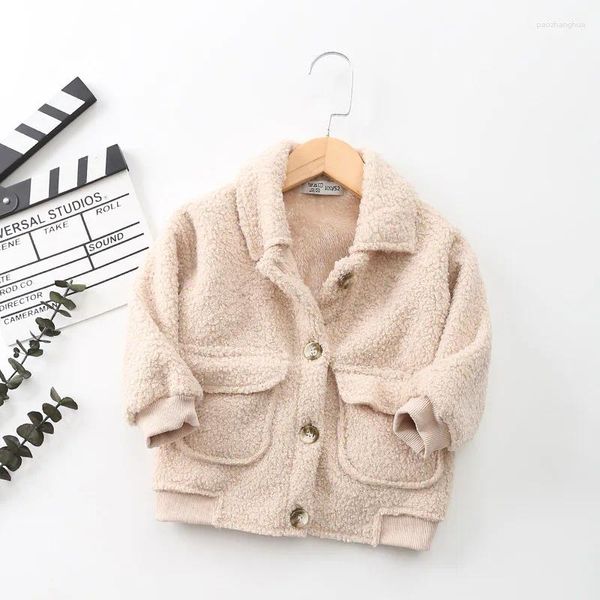 Jacken Kinder Sherpa Jacke Herbst/Winter Kinder Casual Revers Fleece Fuzzy Faux Zipper Teddy Mantel Für Baby Jungen Mädchen 3-10 Y Outwear