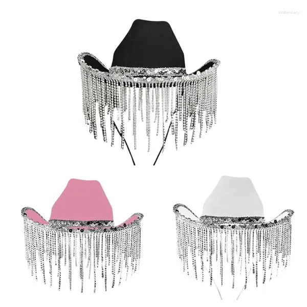 Boinas Cowgirl Chapéu Cowboy Chapéus Strass Lantejoulas Fringe Fit A maioria das mulheres