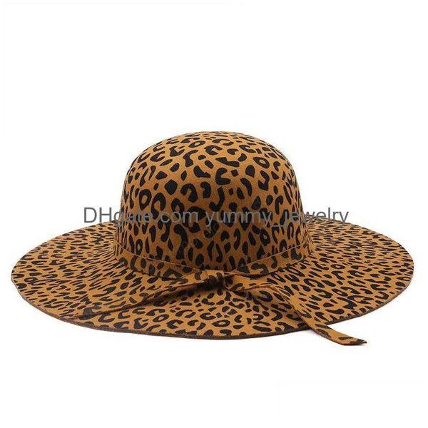 Einfache faltbare breite Krempe Floppy Girl Fedoras Hut Krempe Kuppel Hüte Wolle Damen Leopard Cloche Cap Drop Lieferung Dh4Op