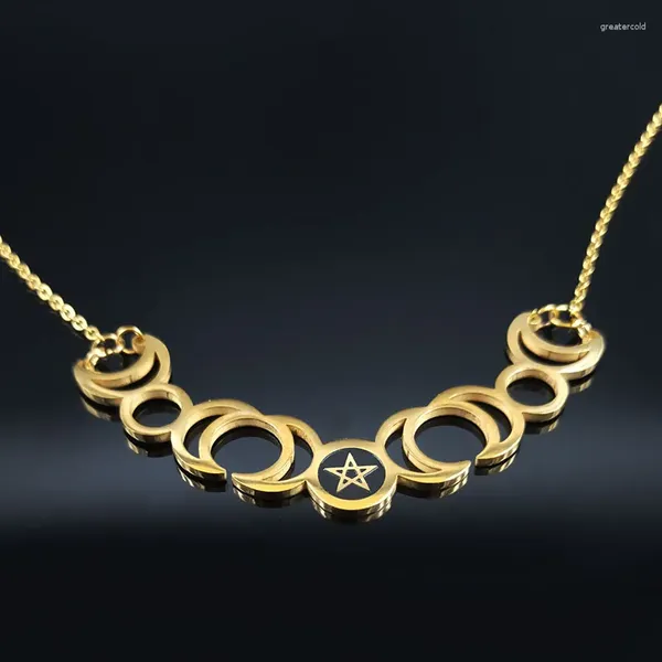 Anhänger Halsketten 2024 Mode Pentagramm Sonne Mond Edelstahl Gold Farbe Frauen Hexerei Halskette Schmuck Colgante N427S07