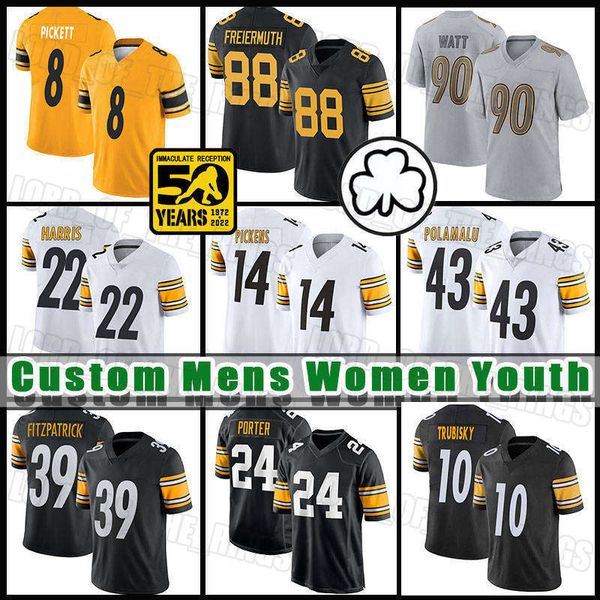 8 Kenny Pickett 22 Najee Harris Camisa de futebol Pittsburgh''Steelers''T.J.Watt George Pickens Minkah Fitzpatrick Pat Freiermuth Joey Porter Jr.