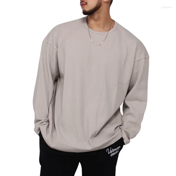 Мужские футболки 2024, осень/зима, повседневный пуловер с круглым вырезом, свободная футболка в полоску с длинными рукавами, свитер, топ