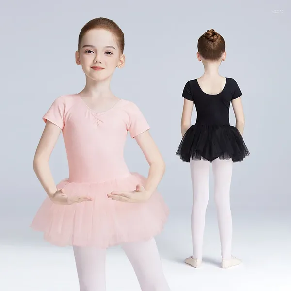 Palco desgaste ballet collants para meninas tutu macio forrado vestido de manga curta ginástica dancewear trajes de festa de bailarina