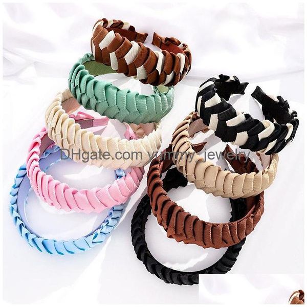 Colorf Fashion Weave Geflochtenes breites Stirnband Mädchen Beautif Einfarbiges Haarband Koreanischer Stil Zubehör für Drop-Lieferung Dhmv7