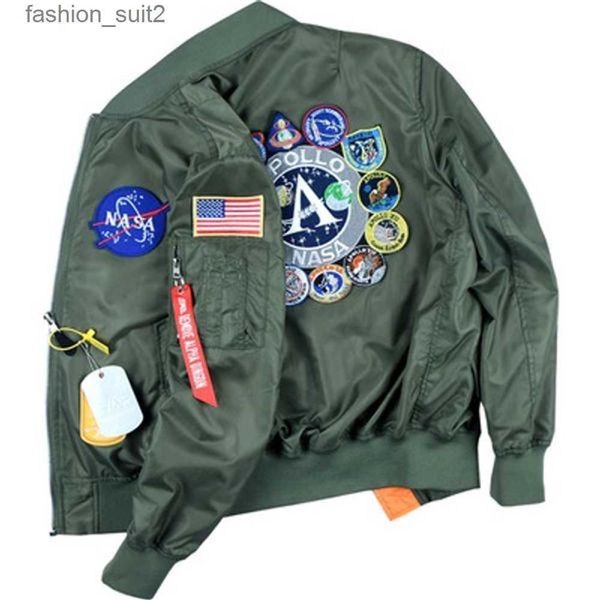 Nasa Jaquetas Jaqueta Piloto de Outono Casaco Preto Verde Bomber Apollo Homens Nasa Bordados Casacos de Beisebol com Zíper cp jaqueta bomber Jaquetas masculinas DHR0