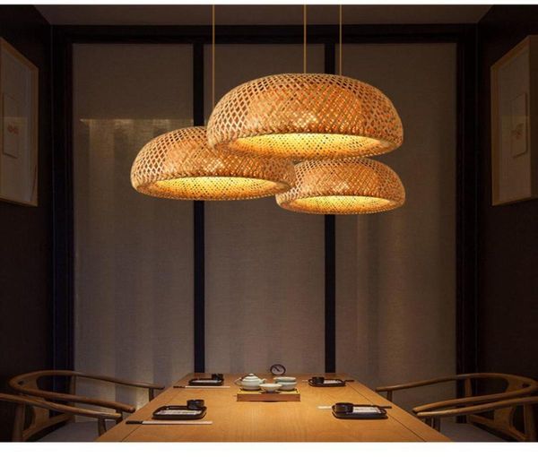 Бамбуковый подвесной светильник, ручная вязка, плетение в китайском стиле, подвесные светильники 181930 см, ресторан, домашний декор, светильники для помещений, Cha6338827