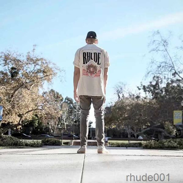 Marca de luxo verão rhude t camisa homens mulheres oversize sxl designer teeshort manga tshirt secagem rápida respirável tops rh casual polos high street hip hop 7akd