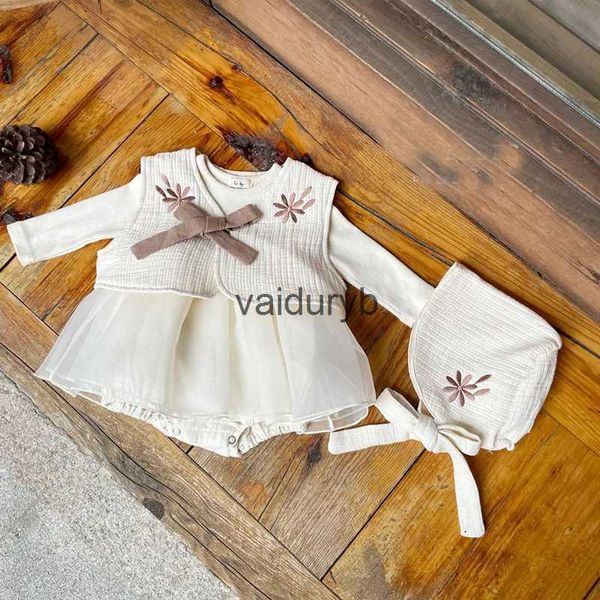 Pagliaccetti Neonato Ragazzo Ragazza Ricamo Pagliaccetto + Gilet + Cappello Infantile Bambino Hanbok Set Tuta Primavera Autunno Onepiece Abbigliamento bambino 3-18Mvaiduryb