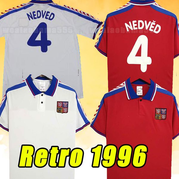 1996 Retro Ceco Repubblica Soccer Maglie 1996/1997 Home Away #18 Novotny #4 Nedved #8 Poborsky #19 Frydek Classic Vintage Football Shirt Uniform