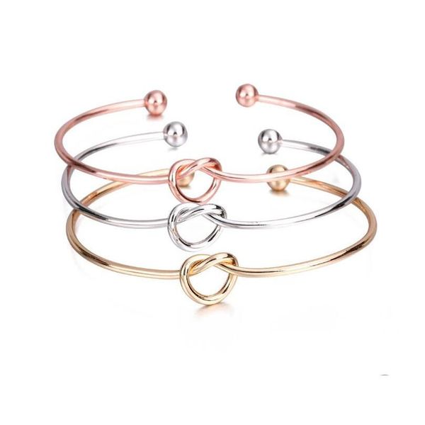 Bracciale rigido annodato a cuore d'amore Braccialetti aperti regolabili Gioielli regalo di San Valentino per consegna a domicilio Oto4X