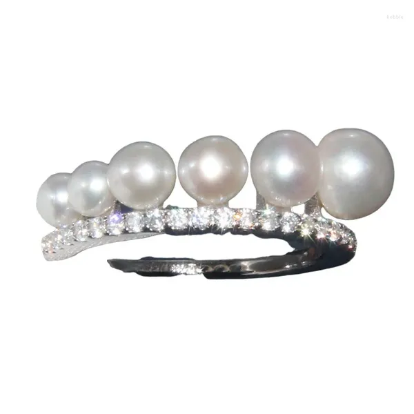 Anéis de cluster S925 Sterling Silver Pearl Ring Feminino Francês Mesmo Estilo BVR11