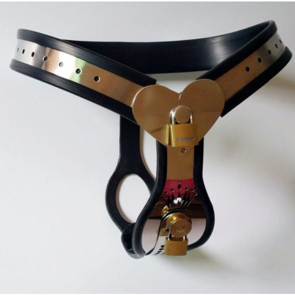 Dispositivos de castidade feminino cinto amor forma y tipo dispositivo de aço inoxidável bdsm bondage sexo brinquedos anal plug vagina plug para women602