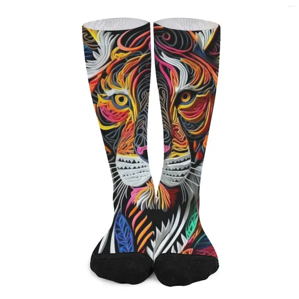 Meias femininas artesanato tigre abstrato animal impressão kawaii meias outono anti suor qualidade design escalada