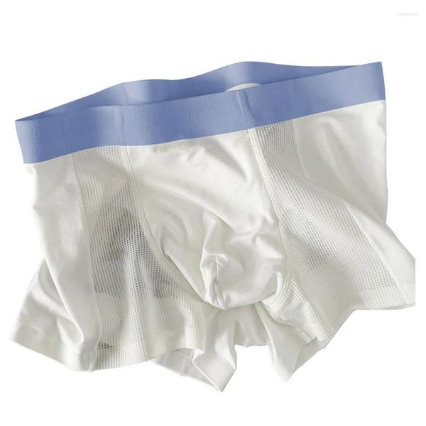 Cuecas masculinas boxer briefs gelo seda shorts malha roupa interior confortável respirável calcinha sem costura fina bulge bolsa troncos hombre