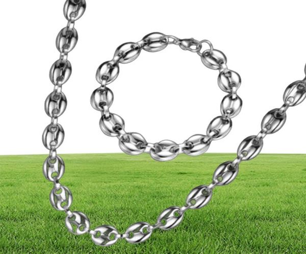 Huge 11mm wide 60cm 22cm Heavy Mens Cool Stainless Steel Shiny Silver Coffee Beans Link Chain Necklace bracelet jewelry set20786526880