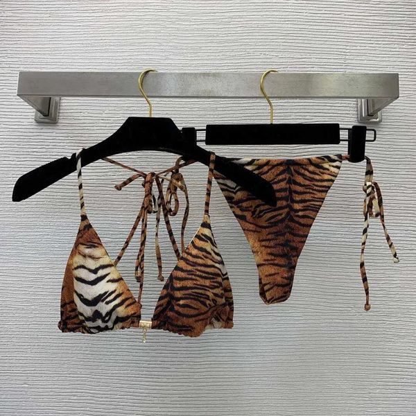 Bademode 23ss Zweiteiliger Badeanzug Damen-Bikini-Bikini-BademodeBikini-Tiger-Print mit Schnürung am Ausschnitt, Unterwäsche, Tanga-Unterwäsche, Badeanzug-Set, hoher Q
