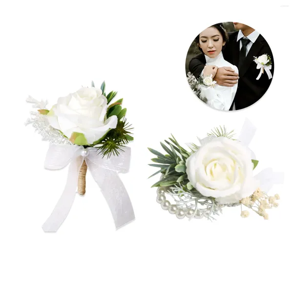 Flores decorativas homens boutonniere rosa broche noiva casamento pulso corsage pulseira noivo cerimônia flor festa reunião decoração