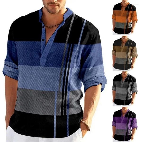 Magliette da uomo Top con scollo a V a blocchi di colore Camicia da uomo slim fit Camicia elegante pullover patchwork a maniche lunghe