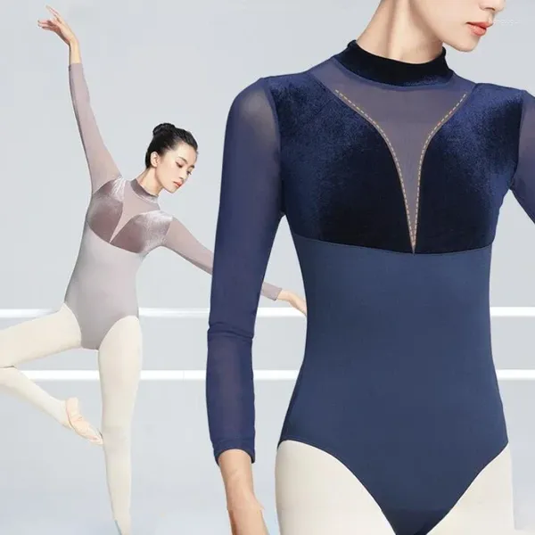 Sahne Giyin Uzun Kollu Yüksek Boyun Seyri Malzemeleri Bale Jimnastik Kostümleri Dans Mayo Balerin Giyim Mesh Dance