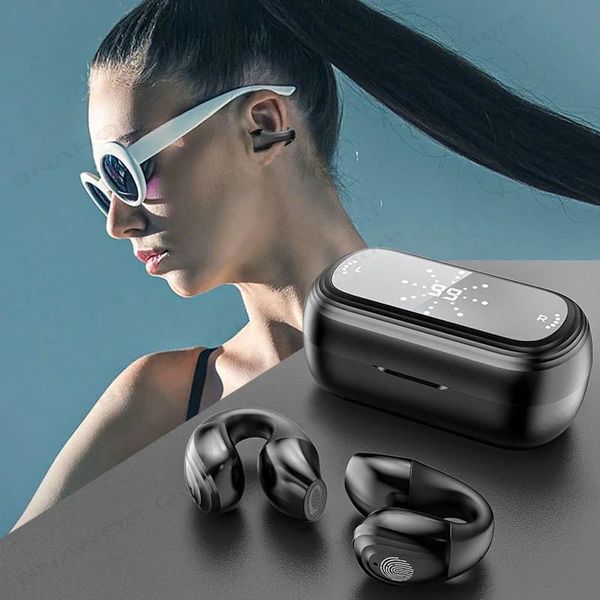 Kopfhörer NEU Knochenleitungs-Bluetooth 5.3-Kopfhörer Drahtlose Kopfhörer TWS-Ohrclip-Design LED-Ohrhörer Ohrbügel-Sport-Headset mit Mikrofon