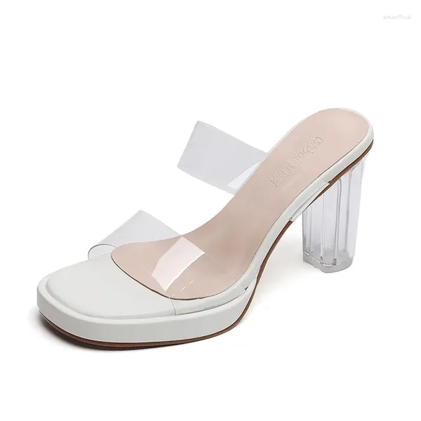 Sapatos de vestido 9cm plataforma de salto alto sandálias grossas 2024 mulheres verão tamanho pequeno 31-40 dedo do pé aberto pvc claro