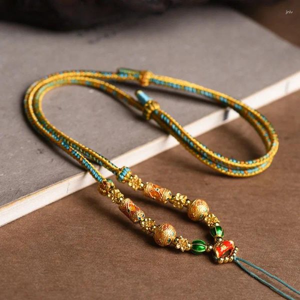 Colares de pingente estilo tibetano mão-tecido colar corda amarelo azul tangka zakiram pescoço pendurado retro maré nacional acessório