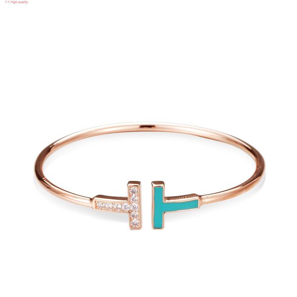 Bracciale da donna Tiffanyans con doppia testa a T in oro rosa e zirconio di alta qualità, t Regalo di gioielli in argento di moda per la famiglia Fritillaria