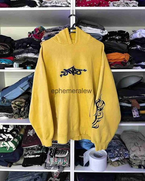Moletom com capuz feminino moletom americano streetwear retro casual carta padrão impresso amarelo hoodie y2k design gótico solto sportephemeralew