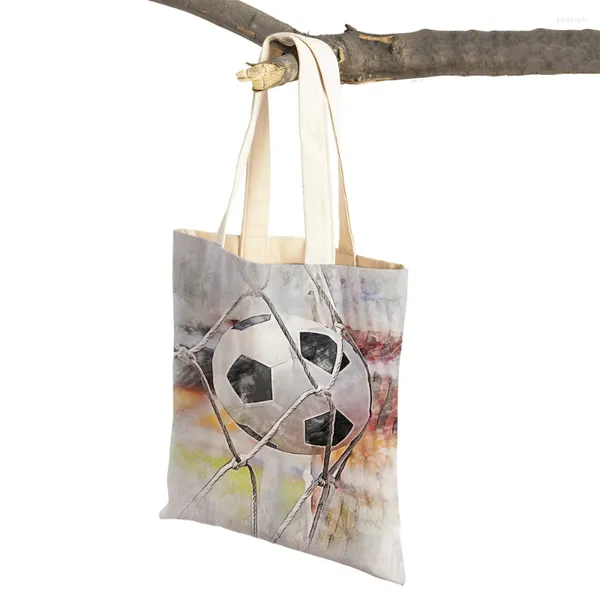 Borse per la spesa Calcio astratto Sport Donna Casual Giocatori di tela Giochi con la palla Doppia stampa Art Shopper Bag Borse da donna