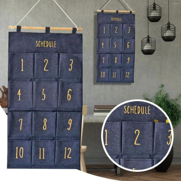 Borse portaoggetti Borsa da appendere a 12 tasche per mesi creativi, porta dell'armadio, parete posteriore, ciondolo in tessuto, cesto natalizio illuminato in denim