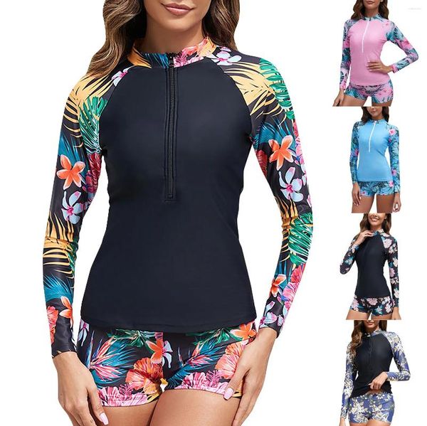 Kadın Mayo Seksi Mayo Bikini Koruma Muhafızları Kadınlar Uzun Kollu Zipper Rashguard Surf Suring İki Parçalı Tankini Seti Sörf Yüzme