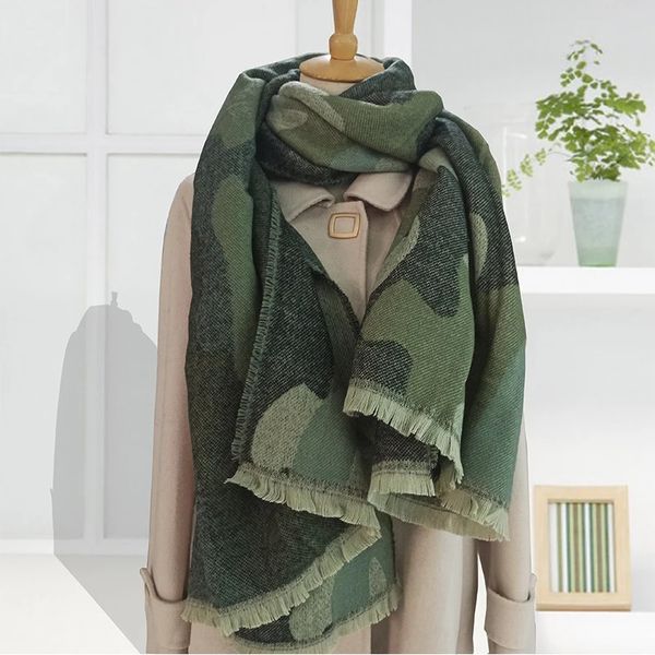 Sciarpa in cashmere con stampa leopardata invernale Donna Scialle in lana spessa calda verde per sciarpe e scialli da donna Poncho e mantelle da donna 240112