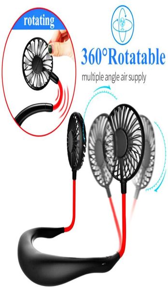 Mains Cou ventilateurs Portable USB Rechargeable Tour de Cou Paresseux Suspendu Double Refroidissement Mini sport 360 degrés rotatif Ventilateur Électronique fo2615462