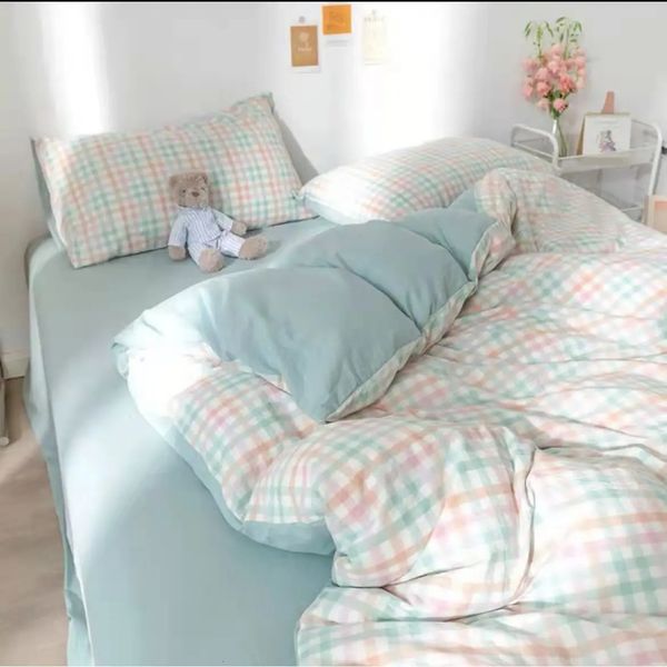 Euro nórdico azul sólido casa conjunto de cama simples macio conjunto capa edredão com folha consolador capas fronhas roupa cama 240113