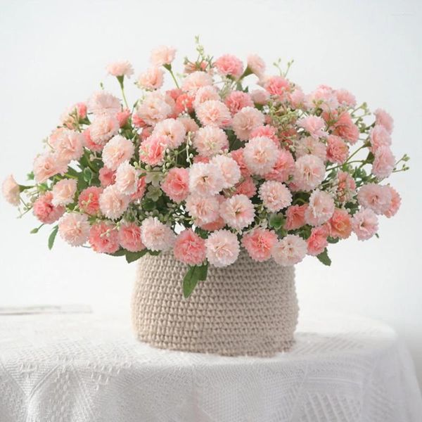 Flores decorativas lilás artificial 20 cabeças 1 ramo pequeno cravo flor falsa festa de casamento decoração de mesa para casa rosa branco