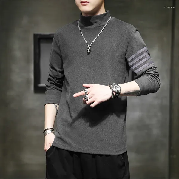 Männer T-shirts 2024 Marke Herren Grafik Herbst Langarm Kleidung Plus Größe Homme Hohe Qualität Koreanischen Stil Mode Schwarz gestreiften Tops