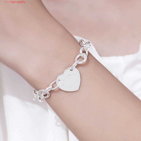 Tanyans pulseira de prata de alta qualidade t família feminina corrente grossa moda luxo charme de alta qualidade artesanal pingente em forma de coração