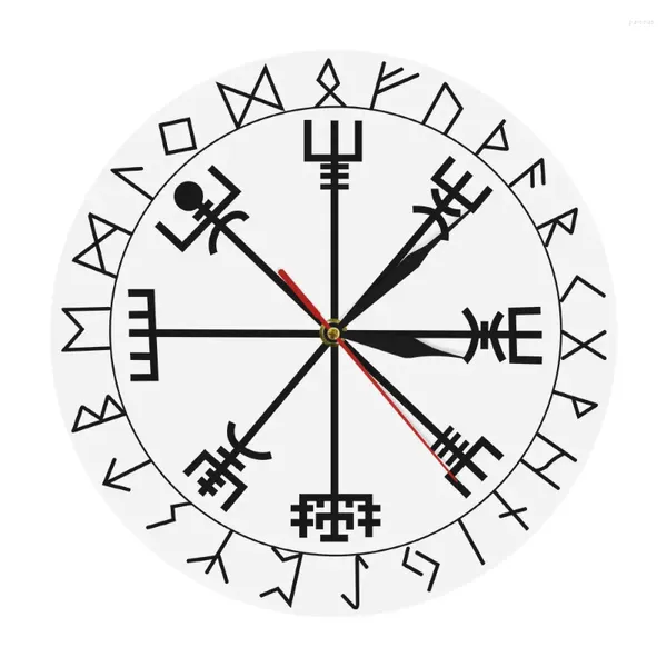 Настенные часы Viking Pagan Asatru, рунический компас, часы Vegvisir, рунический круг, скандинавская мифология, простые современные часы Helm Of Awe