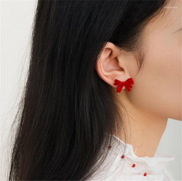 Orecchini a bottone vintage in tessuto di velluto rosso bowknot per donne ragazze carino farfalla stile coreano gioielli regalo brincos