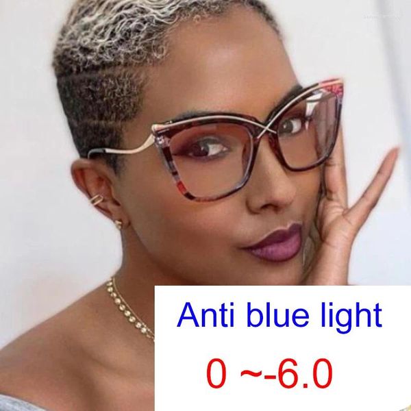 Sonnenbrille Vintage Übergroße Blume Katzenauge Korrektur Myopie Brille Frauen Blaues Licht Blockieren Klare Linse Vision Minus -1,5 -1,75