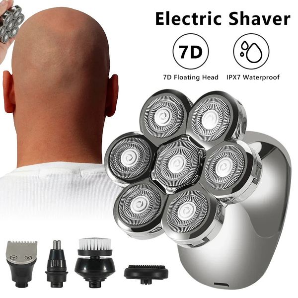 7D электрическая бритва для лысых мужчин, высококачественный мужской комплект для ухода за волосами, беспроводные водонепроницаемые бритвы с ЖК-дисплеем, перезаряжаемая 240112