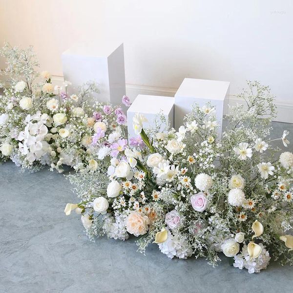 Fiori decorativi Bianco Baby Breath Rose Composizione di fiori artificiali da terra Centrotavola per matrimoni Deco Gypsophila Festa per eventi floreali