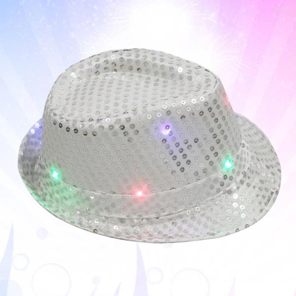 Berretti Cappello Fedora a LED con luci lampeggianti Cappellini jazz con paillettes Cappelli per costumi da festa per bambini