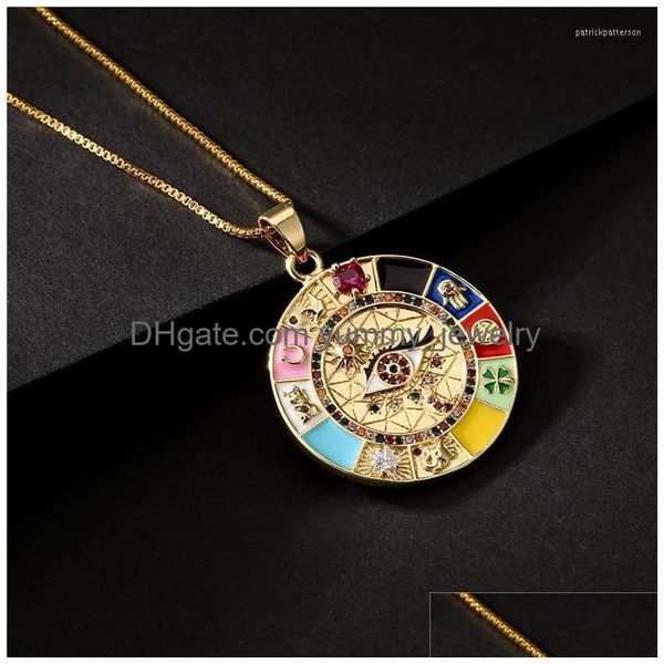 Colares Pingente Boho Drip Oil Zircon Olho Colar Hamsa Mão de Fátima Caixa Ouro Quatro Folhas Trevo Moeda Gargantilha Drop Delivery Dhow1