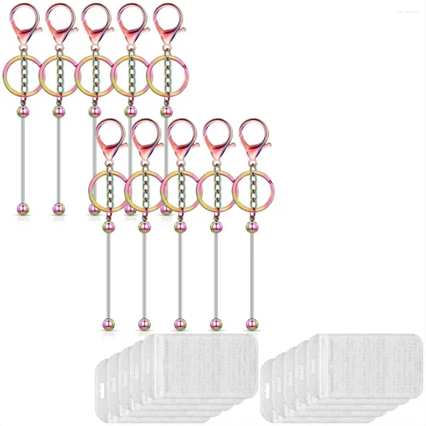 Schlüsselanhänger 10 Stück Perlen-Schlüsselanhängerstangen für Perlen, leere Metallperlen mit wiederverschließbarer Beuteltasche DIY (bunt)