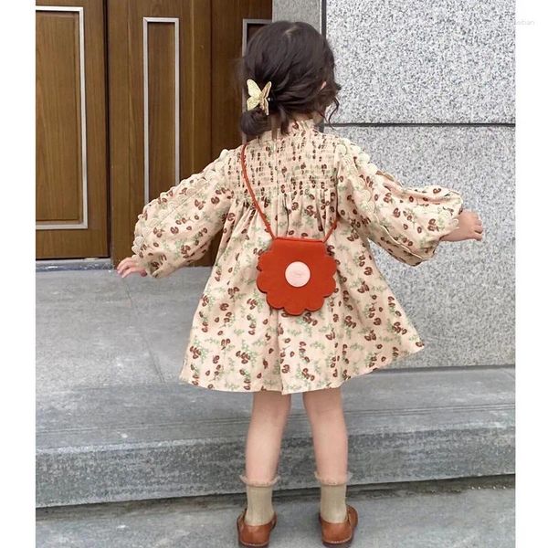 Vestidos da menina 2024 vestido de moda coreana para meninas do bebê crianças floral impresso casual solto infantil bonito streetwear crianças vestido