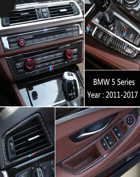 BMW 5 Serisi için Karbon Fiber Çıkartma F10 F18 Otomobil Merkezi Konsol Kapak Klima Çıkış Havalandırma Dekoratif Çerçeve Otomatik Accessor2982802