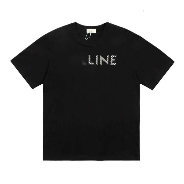 Celinnes T-Shirt Designer Luxusmode Damen Schwarz-Weiß-Gitterperlen Mosaik Farbblock Buchstaben Rundhals Kurzarm T-Shirt Modische Männer und Frauen