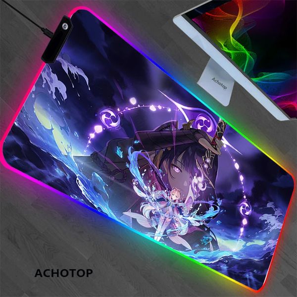 RGB Genshin Impact Gaming Tappetini da gioco Mousepad Formato cartone animato Tappetino per mouse da gioco XXL Tastiera Tappetino per computer desktop Blocco note 240113